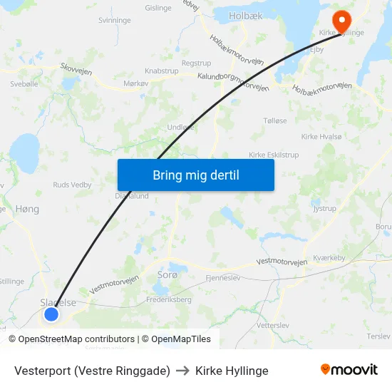 Vesterport (Vestre Ringgade) to Kirke Hyllinge map