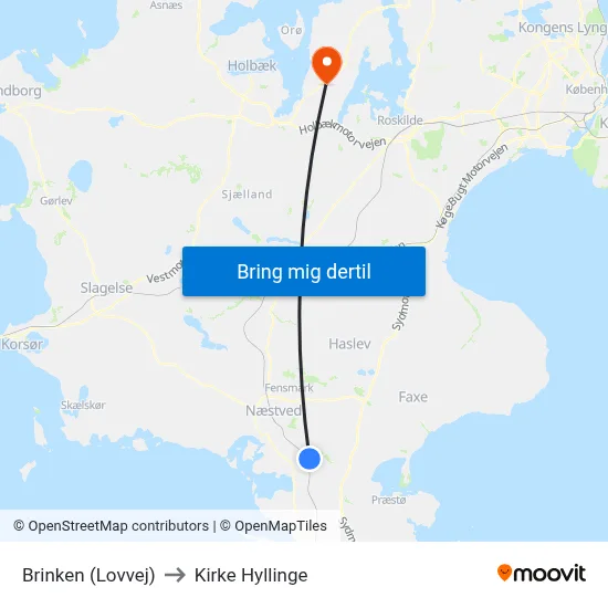 Brinken (Lovvej) to Kirke Hyllinge map