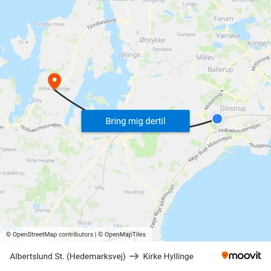 Albertslund St. (Hedemarksvej) to Kirke Hyllinge map