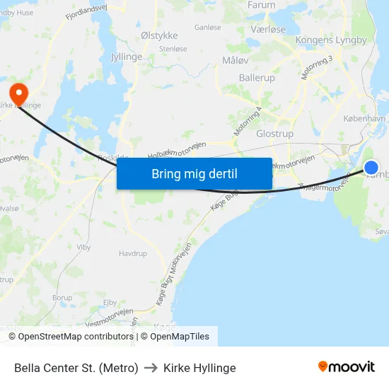 Bella Center St. (Metro) to Kirke Hyllinge map