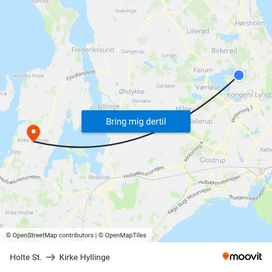 Holte St. to Kirke Hyllinge map