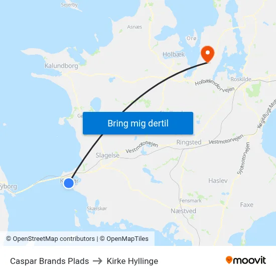 Caspar Brands Plads to Kirke Hyllinge map