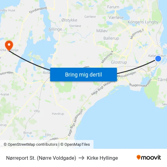 Nørreport St. (Nørre Voldgade) to Kirke Hyllinge map