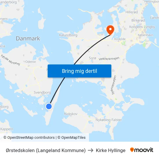 Ørstedskolen (Langeland Kommune) to Kirke Hyllinge map