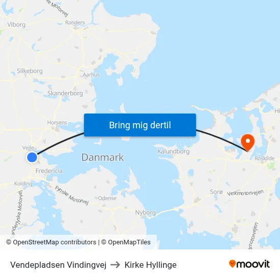 Vendepladsen Vindingvej (Vejle) to Kirke Hyllinge map