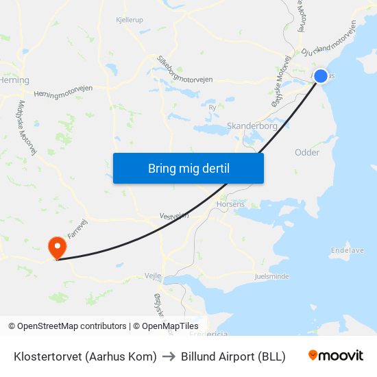 Klostertorvet (Aarhus Kom) to Billund Airport (BLL) map