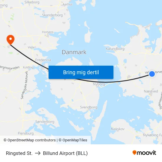 Ringsted St. to Billund Airport (BLL) map