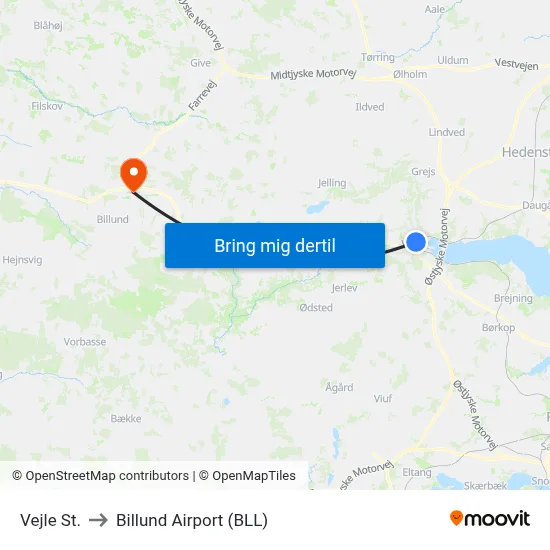 Vejle St. to Billund Airport (BLL) map