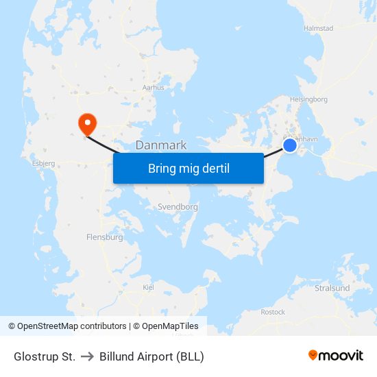 Glostrup St. to Billund Airport (BLL) map