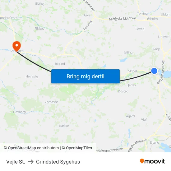 Vejle St. to Grindsted Sygehus map