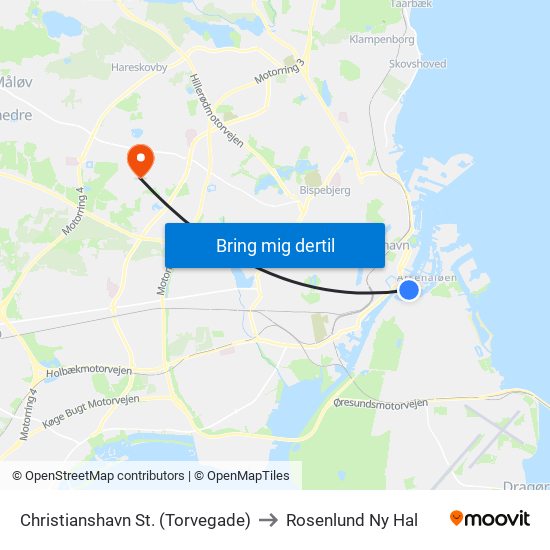 Christianshavn St. (Torvegade) to Rosenlund Ny Hal map