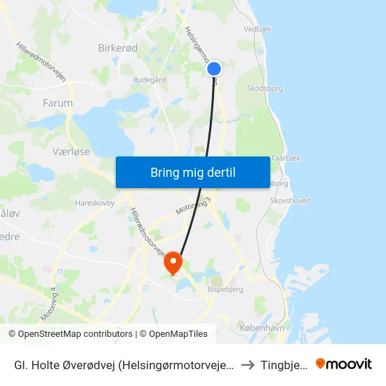 Gl. Holte Øverødvej (Helsingørmotorvejen) to Tingbjerg map
