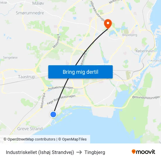 Industriskellet (Ishøj Strandvej) to Tingbjerg map