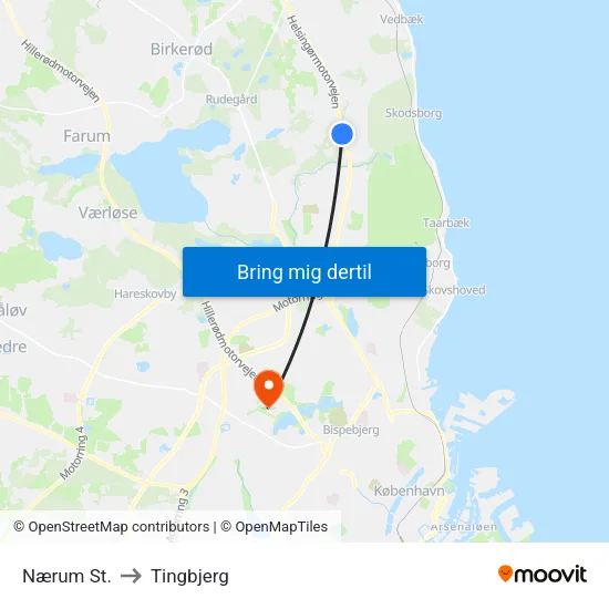 Nærum St. to Tingbjerg map