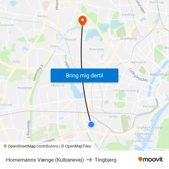 Hornemanns Vænge (Kulbanevej) to Tingbjerg map