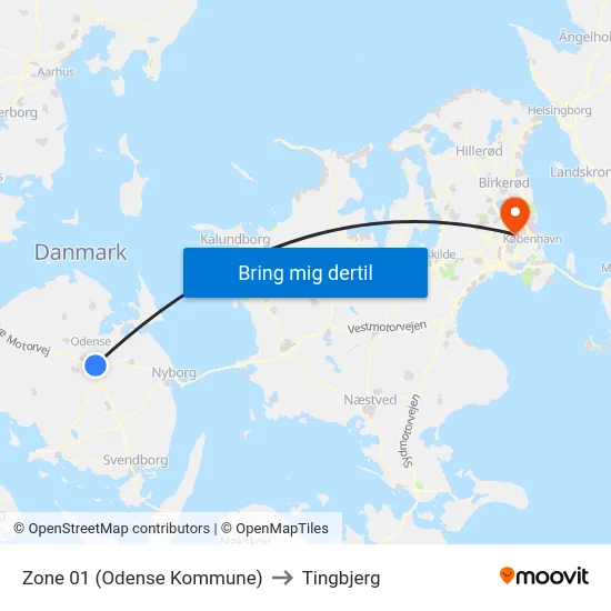 Zone 01 (Odense Kommune) to Tingbjerg map