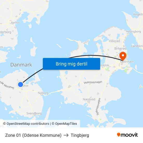 Zone 01 (Odense Kommune) to Tingbjerg map