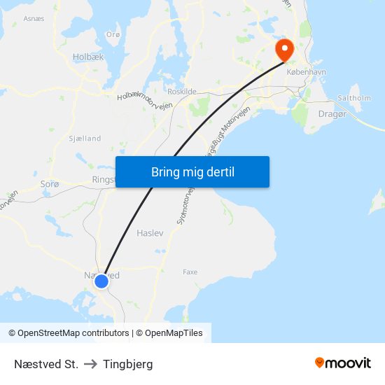 Næstved St. to Tingbjerg map
