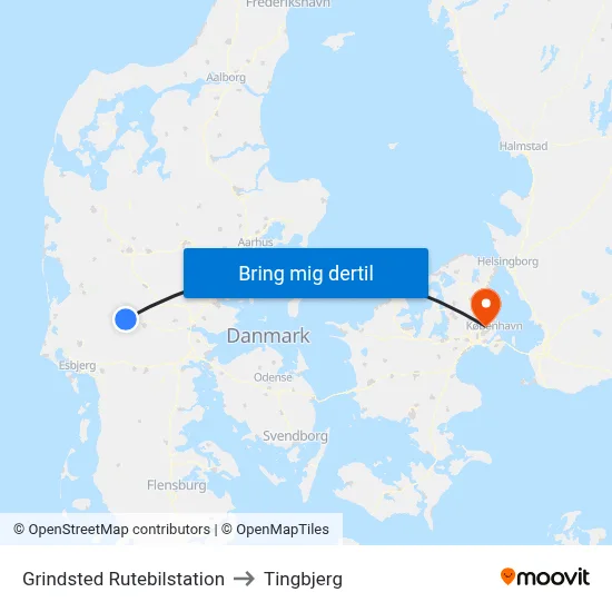 Grindsted Rutebilstation to Tingbjerg map