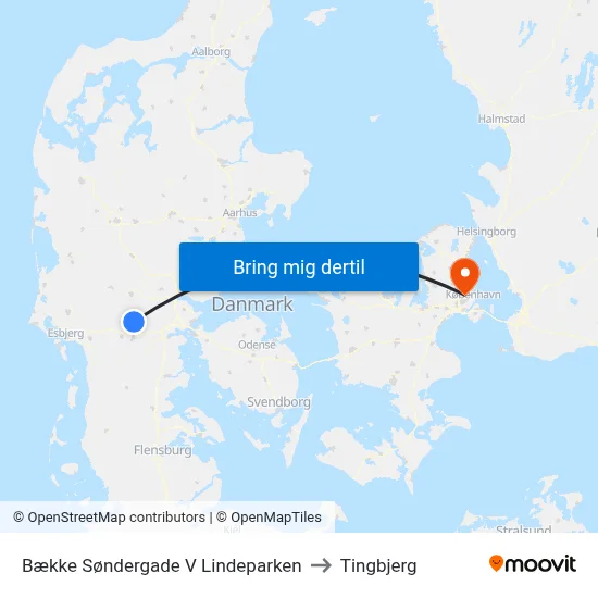 Bække Søndergade V Lindeparken to Tingbjerg map