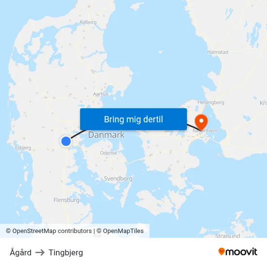 Ågård to Tingbjerg map