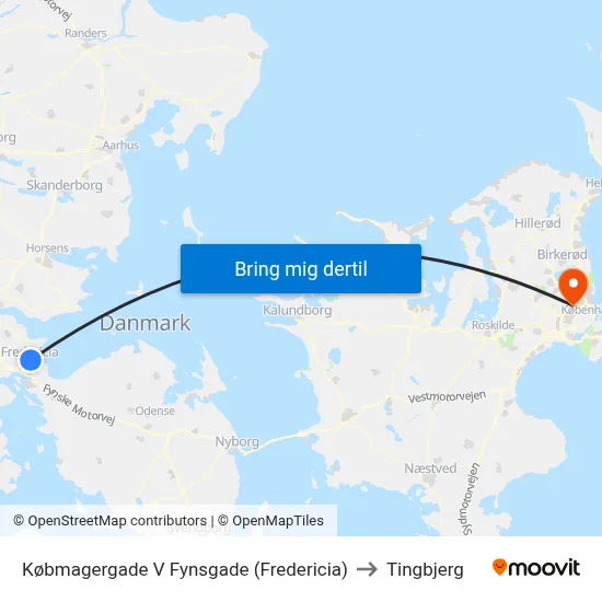 Købmagergade V Fynsgade (Fredericia) to Tingbjerg map
