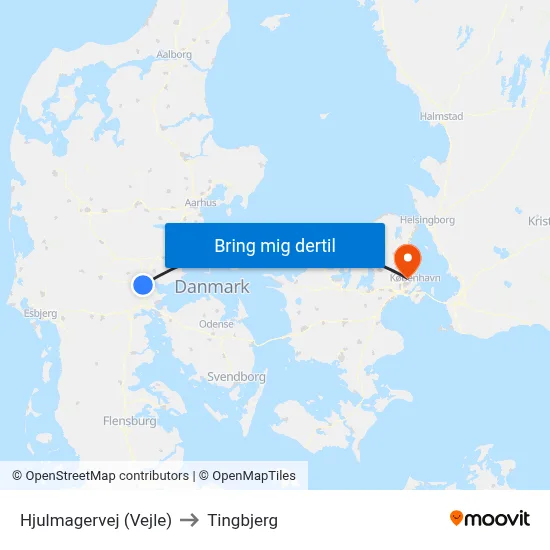 Hjulmagervej (Vejle) to Tingbjerg map