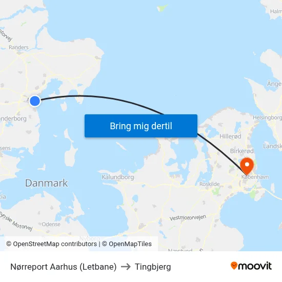 Nørreport Aarhus (Letbane) to Tingbjerg map