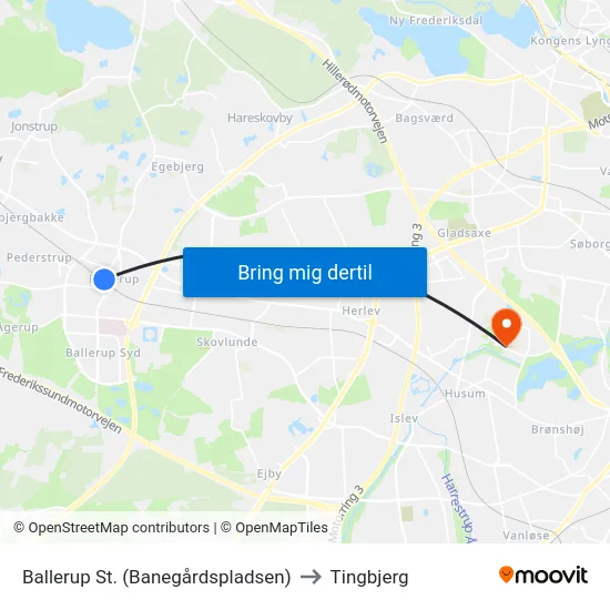 Ballerup St. (Banegårdspladsen) to Tingbjerg map