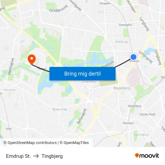 Emdrup St. to Tingbjerg map