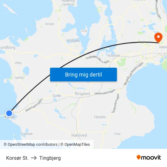 Korsør St. to Tingbjerg map
