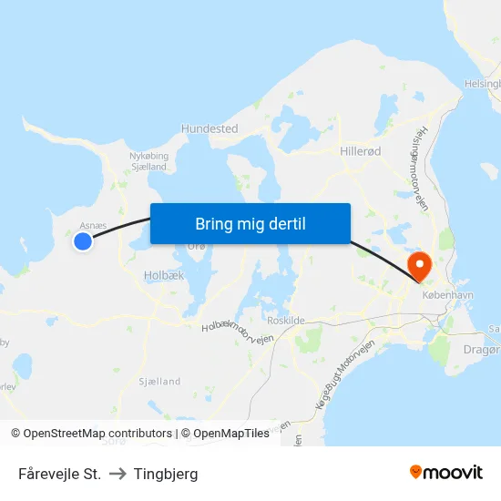 Fårevejle St. to Tingbjerg map