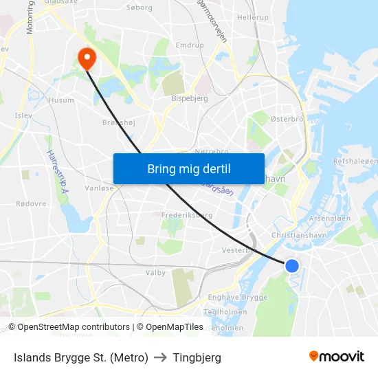 Islands Brygge St. (Metro) to Tingbjerg map