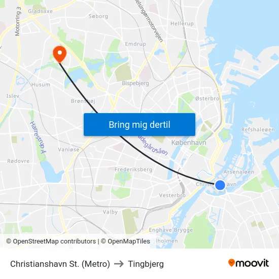 Christianshavn St. (Metro) to Tingbjerg map