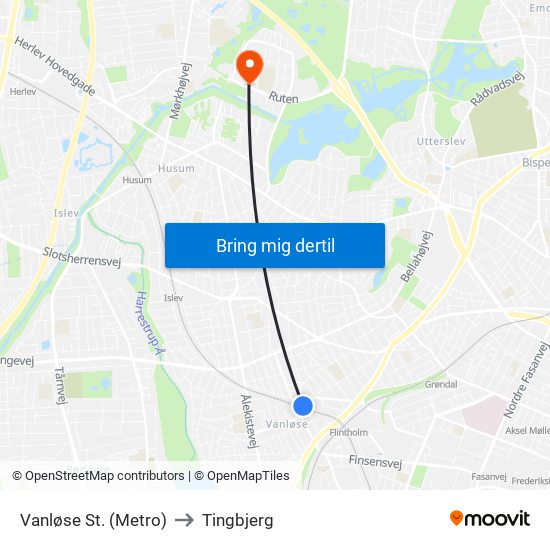Vanløse St. (Metro) to Tingbjerg map