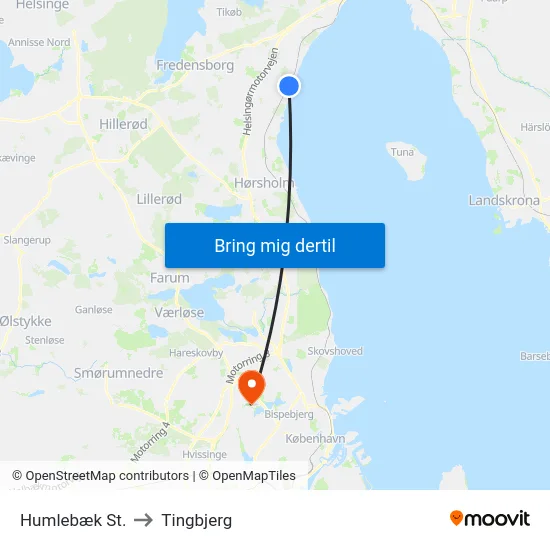 Humlebæk St. to Tingbjerg map