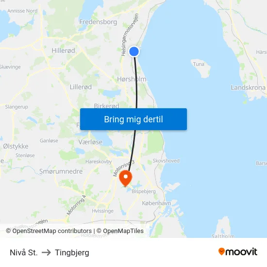 Nivå St. to Tingbjerg map