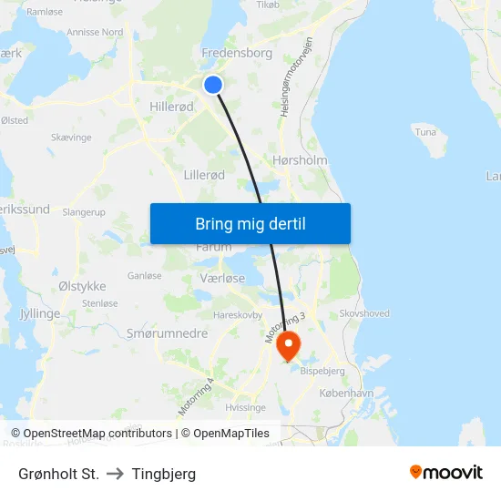 Grønholt St. to Tingbjerg map