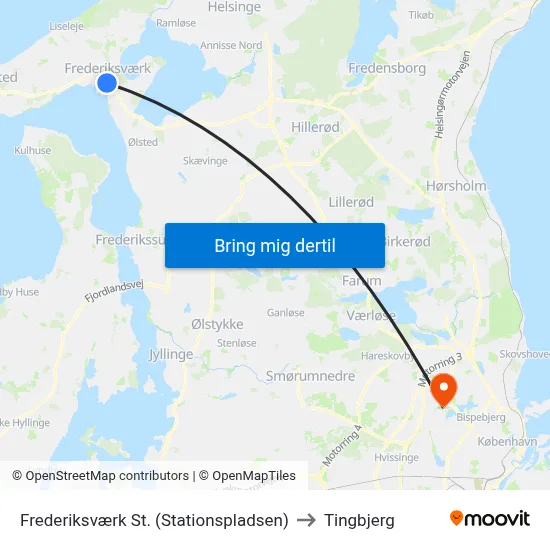 Frederiksværk St. (Stationspladsen) to Tingbjerg map