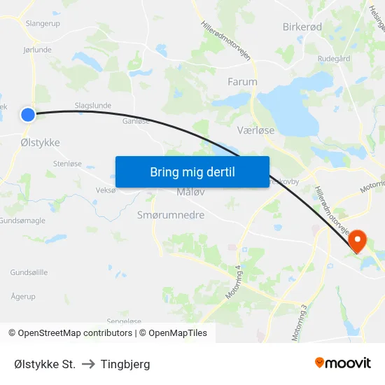 Ølstykke St. to Tingbjerg map