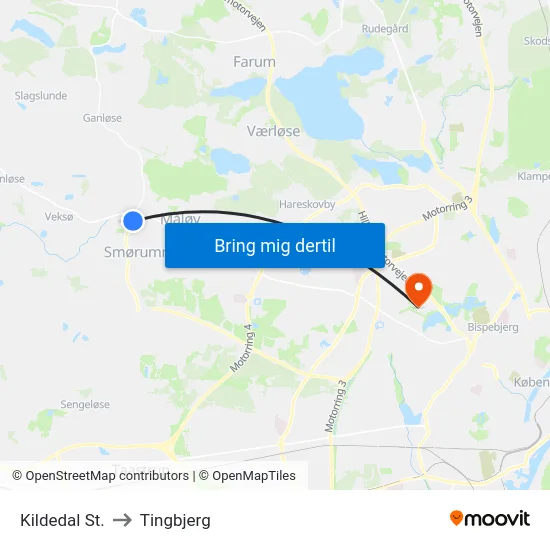 Kildedal St. to Tingbjerg map