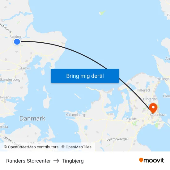 Randers Storcenter to Tingbjerg map