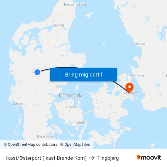 Ikast/Østerport (Ikast-Brande Kom) to Tingbjerg map