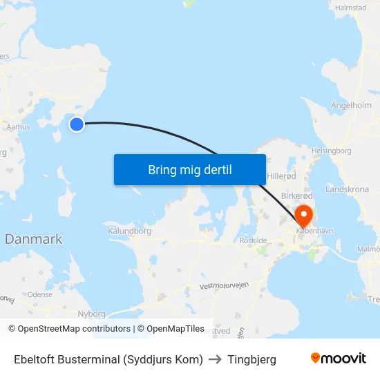 Ebeltoft Busterminal (Syddjurs Kom) to Tingbjerg map