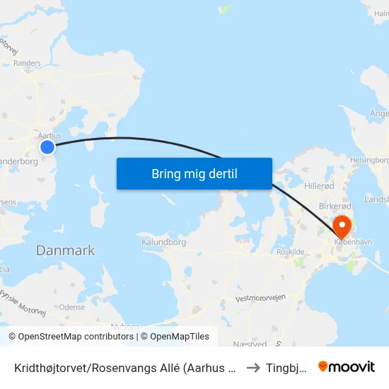 Kridthøjtorvet/Rosenvangs Allé (Aarhus Kom) to Tingbjerg map