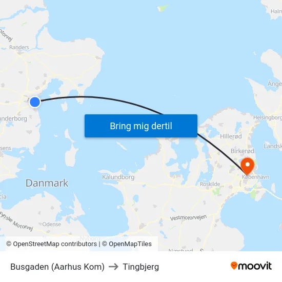 Busgaden (Aarhus Kom) to Tingbjerg map