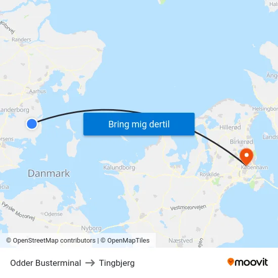 Odder Busterminal to Tingbjerg map