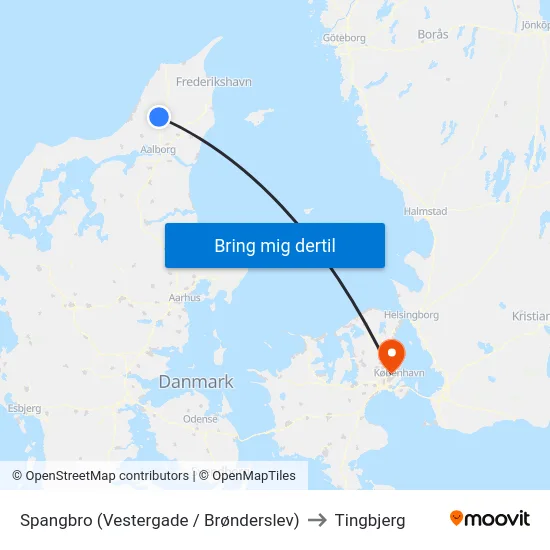 Spangbro (Vestergade / Brønderslev) to Tingbjerg map