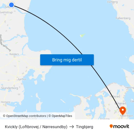 Kvickly (Loftbrovej / Nørresundby) to Tingbjerg map