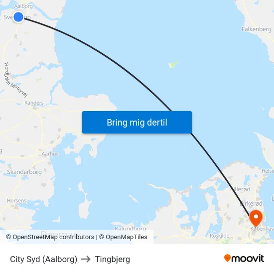 City Syd (Aalborg) to Tingbjerg map